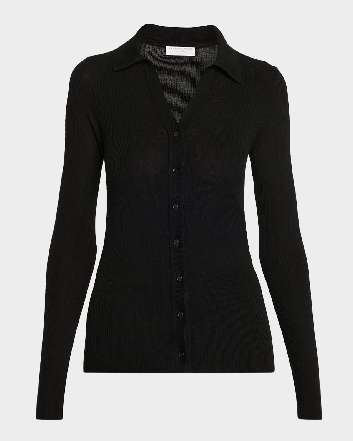 Button-Down Rib Knit Wool Sweater