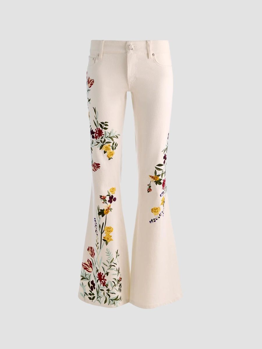 ALICE + OLIVIA Women's Emryn Floral Low-Rise Flared Jeans - Vanilla - Size 24