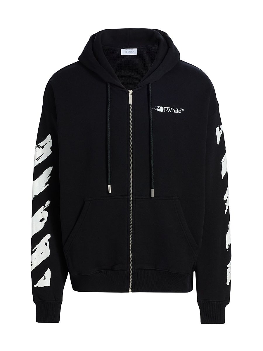 Men's Ink Arrow Logo Skate Full-Zip Hoodie - Black White - Size Medium