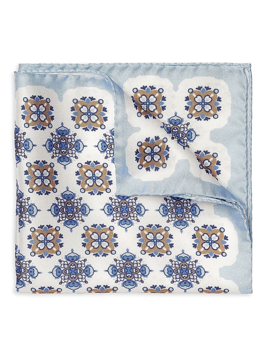 Men's Geometric Silk Pocket Square - White