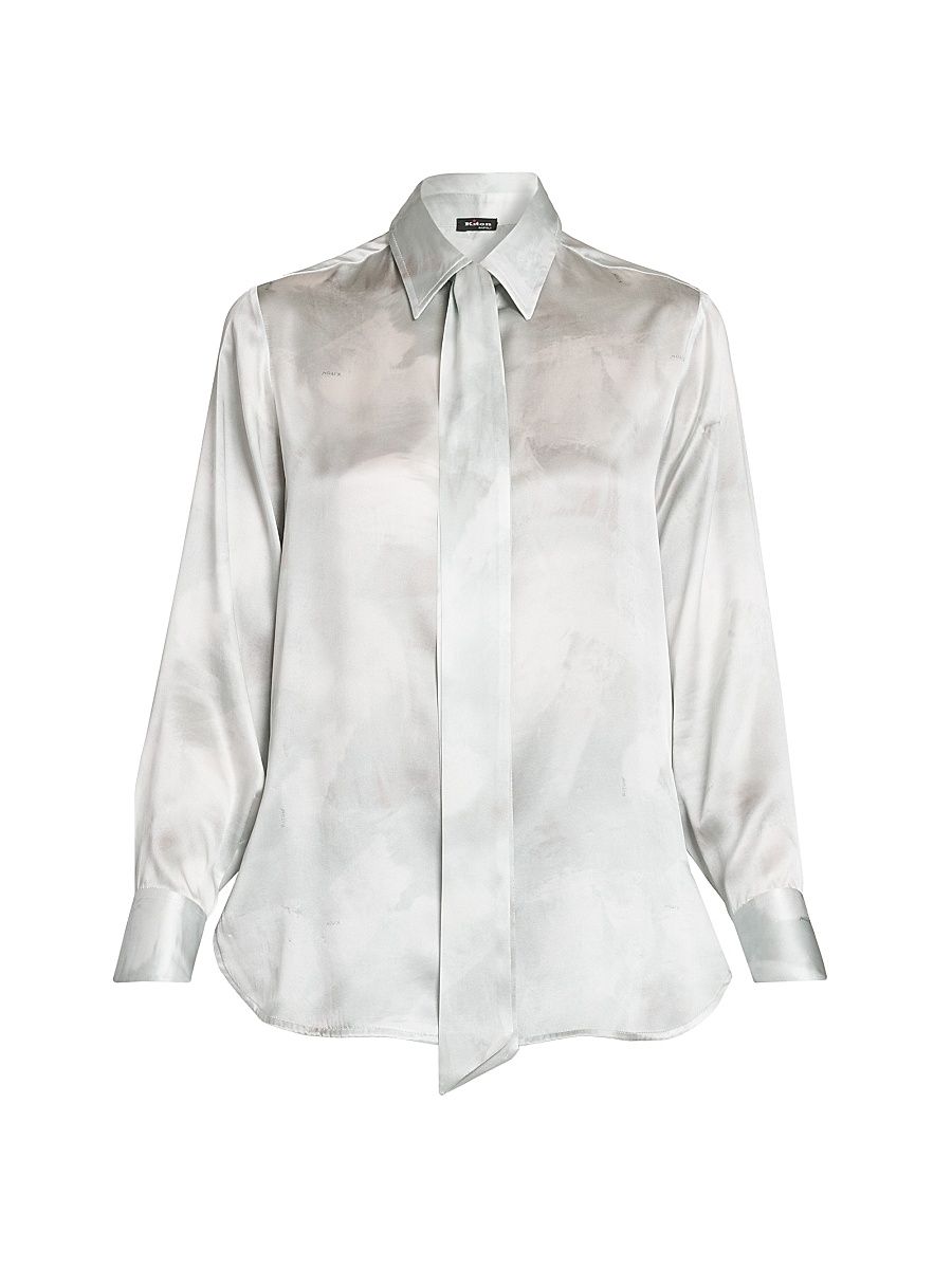 Women's Silk Tie Blouse - Sky Blue - Size 2