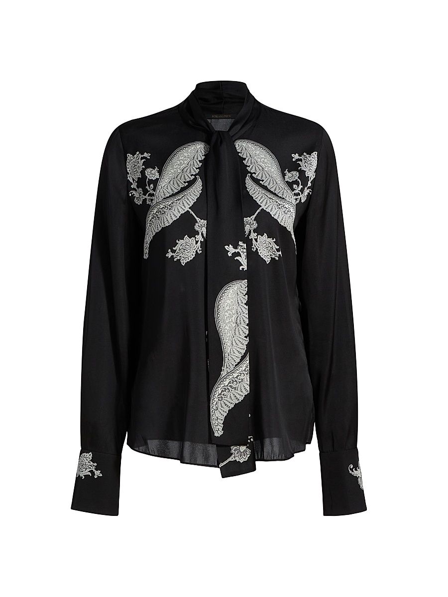 Women's Cynthia Stretch-Silk Blouse - Black - Size XL