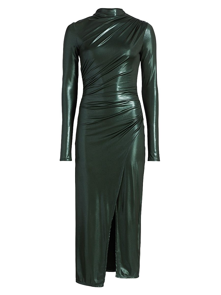 Women's Coated Jersey Draped Midi-Dress - Forest - Size XL