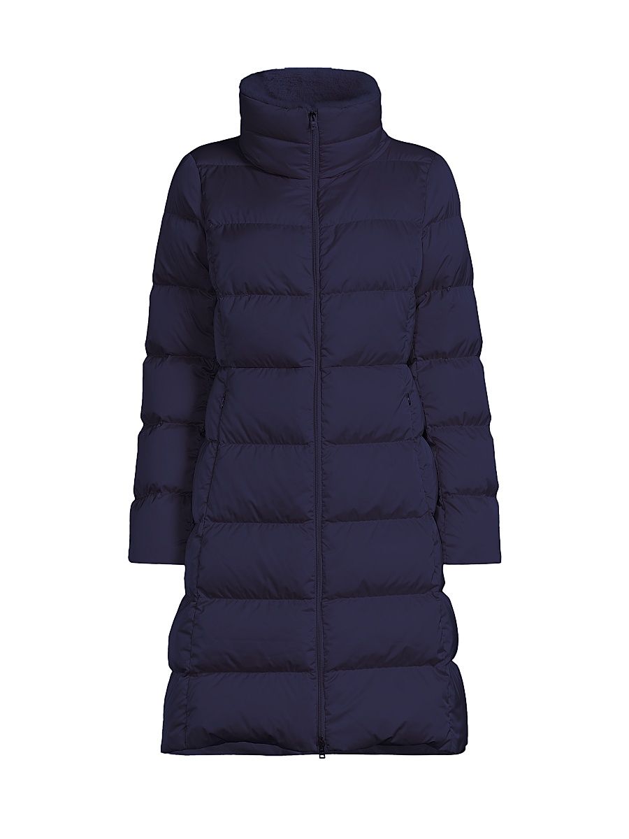 Women's Satin Fit & Flare Puffer Coat - New Blue - Size 8