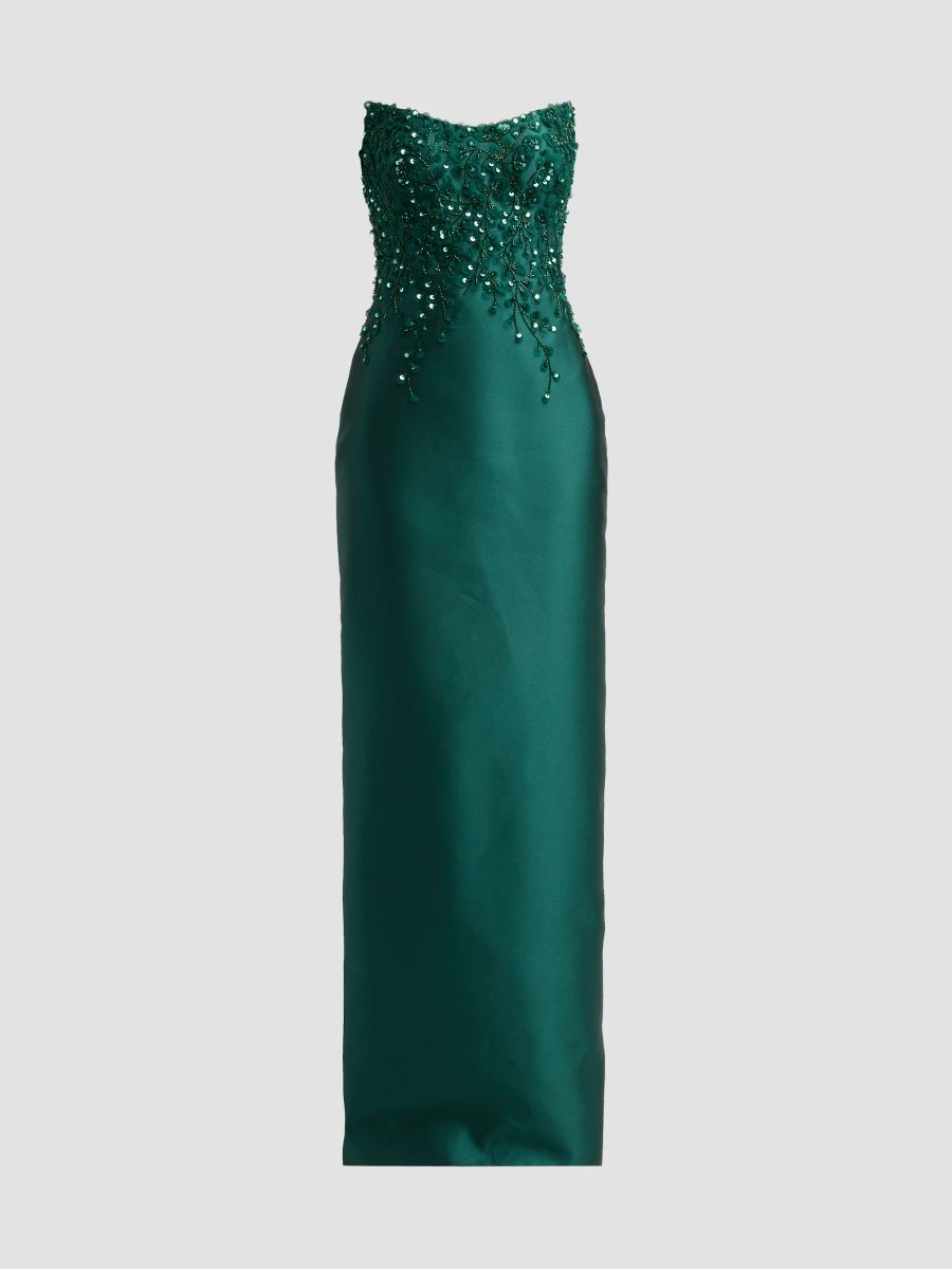 Pamella Roland Women's Embellished Mikado Strapless Gown - Green Multi - Size 12