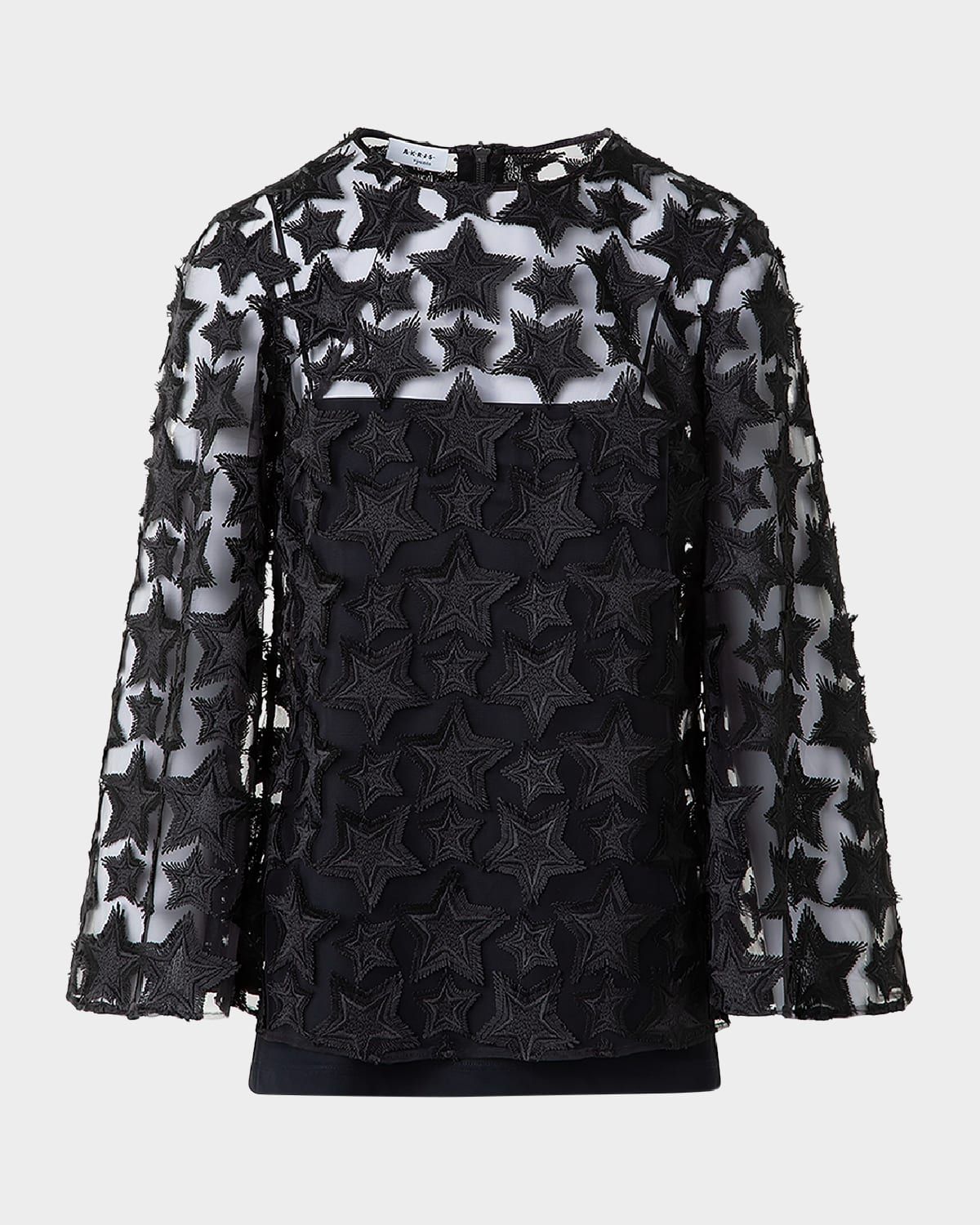 3D Star Embroidery Tulle Loose Blouse