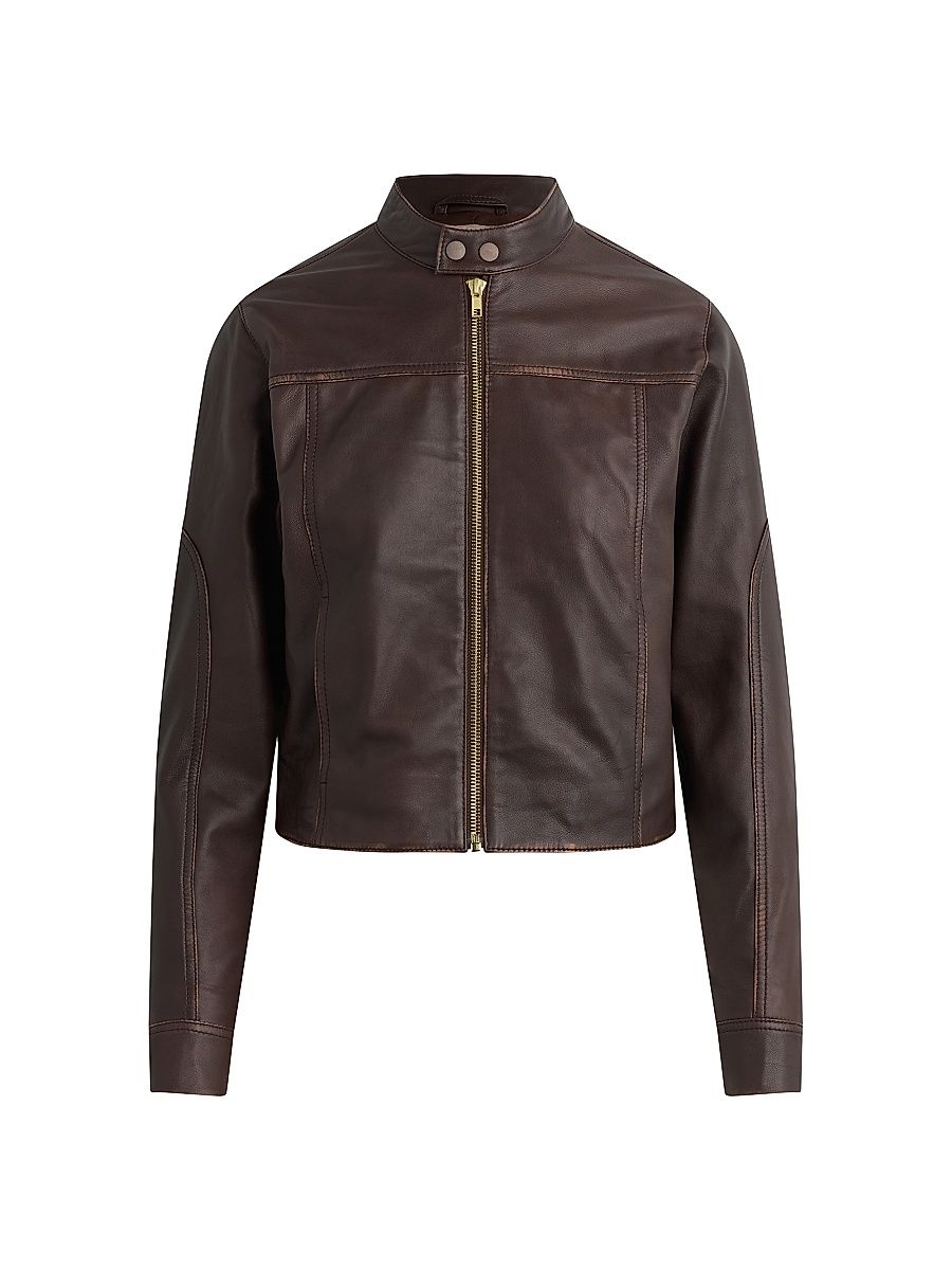 Women's Leather Moto Jacket - Umber - Size XS