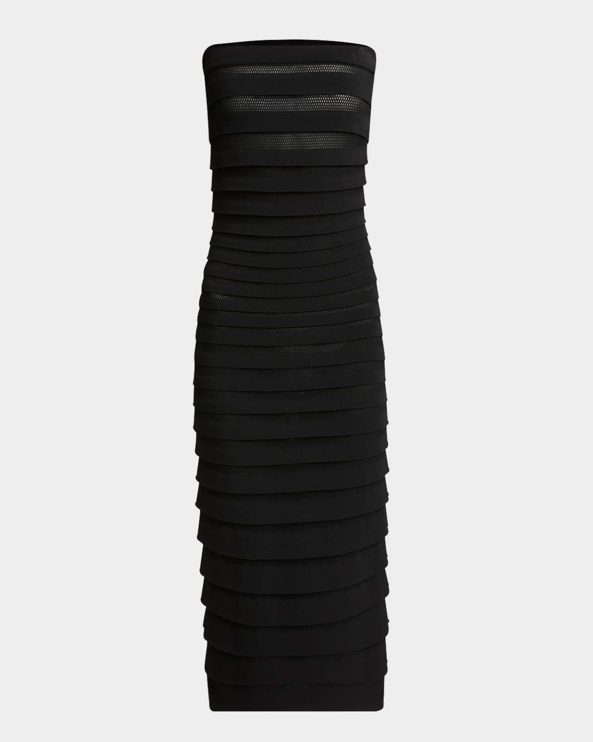 3D Stripe Mesh Knit Strapless Midi Dress