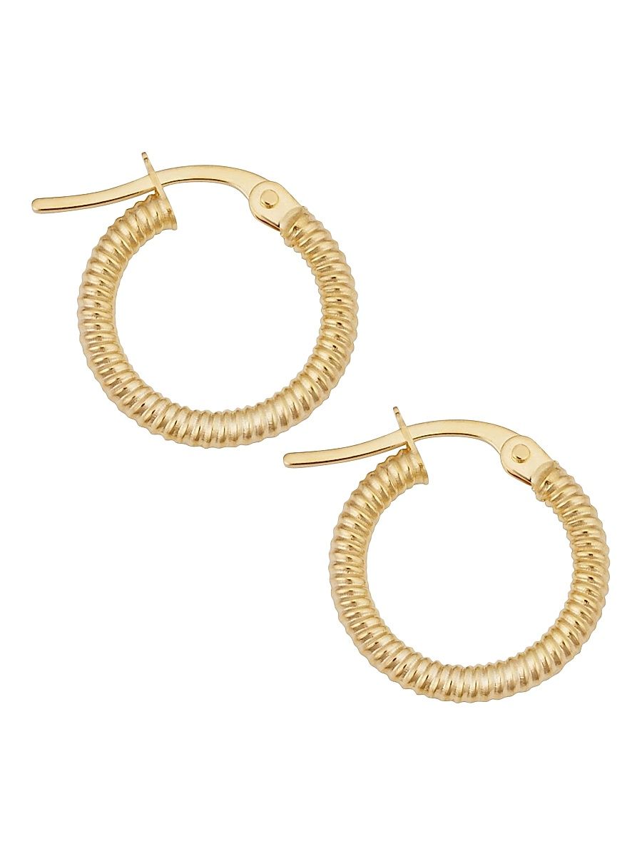 Women's 18K Yellow Gold Ribbed Mini Hoops - Yellow Gold
