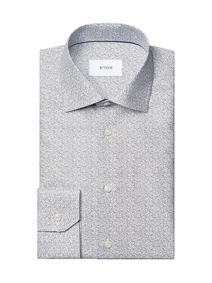 Men's Floral Contemporary-Fit Twill Shirt - Blue - Size 17