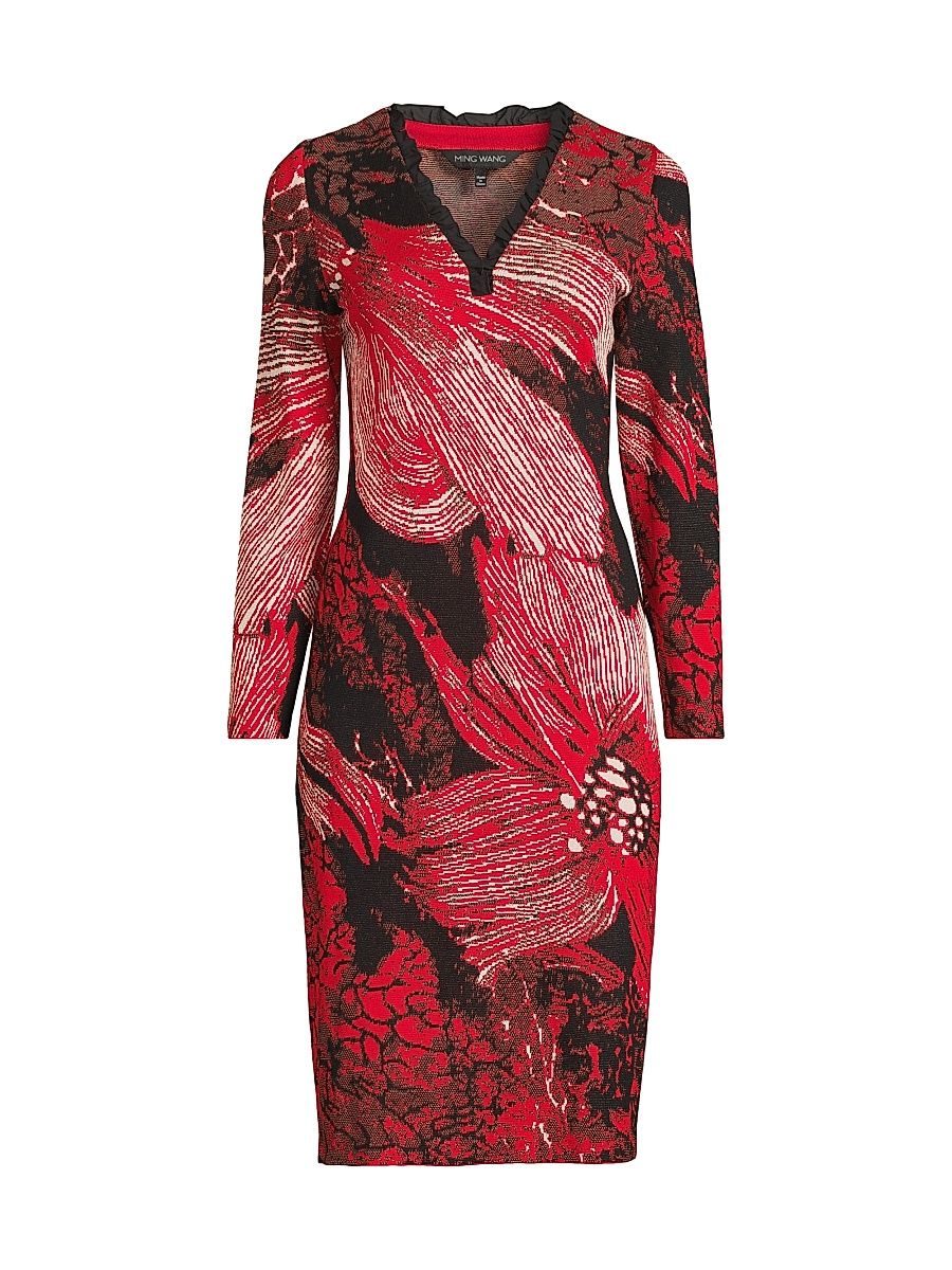 Women's Missy Floral Sheath Knee-Length Dress - Holiday Black - Size XL