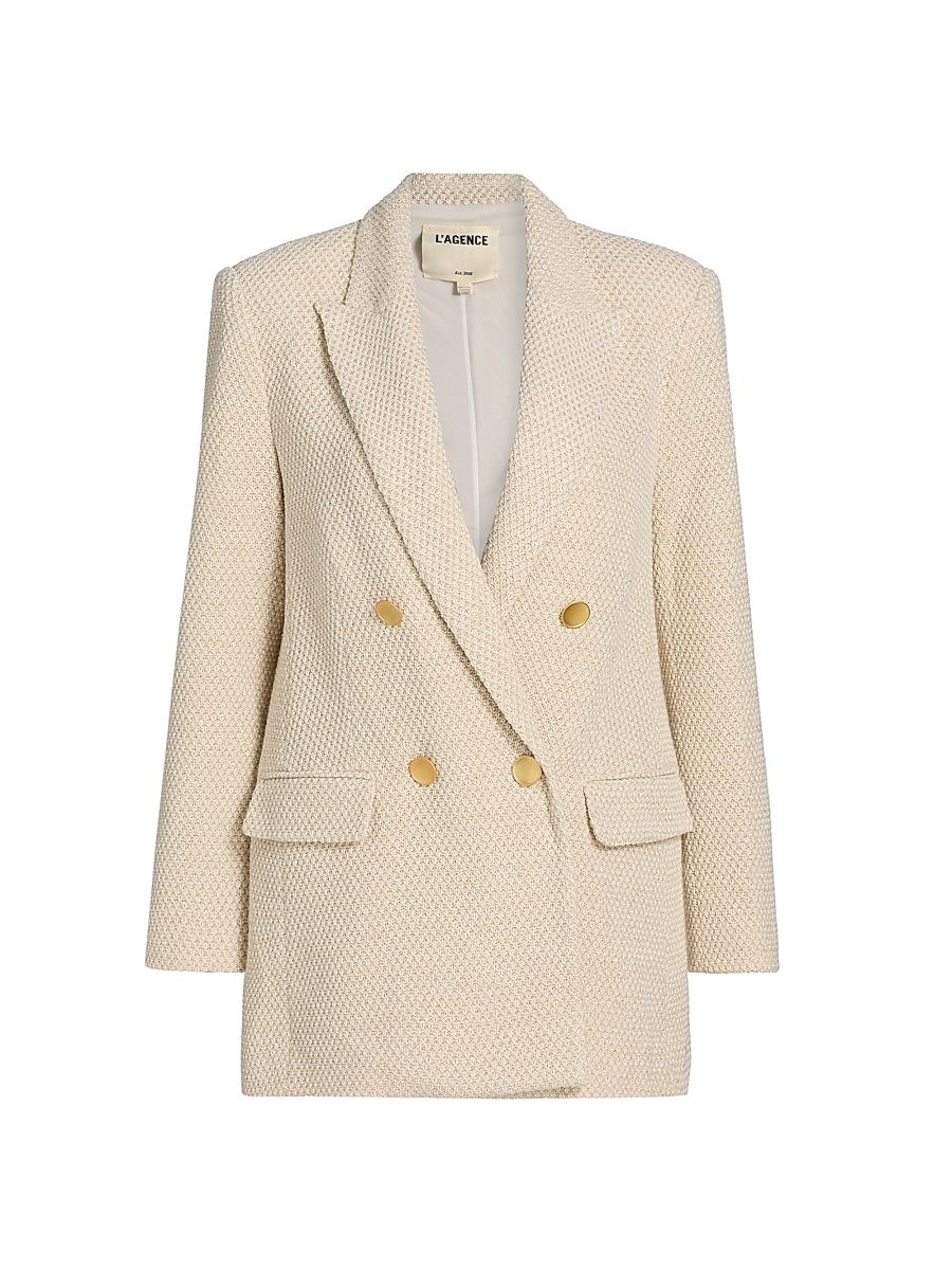 Women's Riva Tweed Double-Breasted Blazer - White Ivory Gold - Size 12