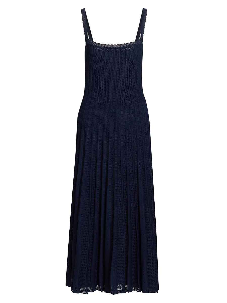 Women's Ellen Pointelle Pleated Midi-Dress - Navy - Size Large