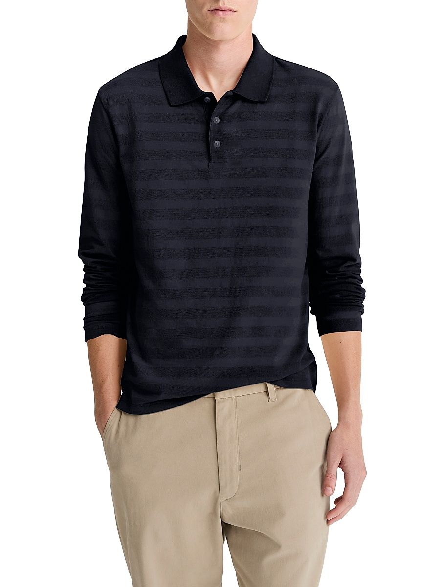 Men's Jacquard Stripe Long-Sleeve Polo Shirt - Meadowlark - Size XXL