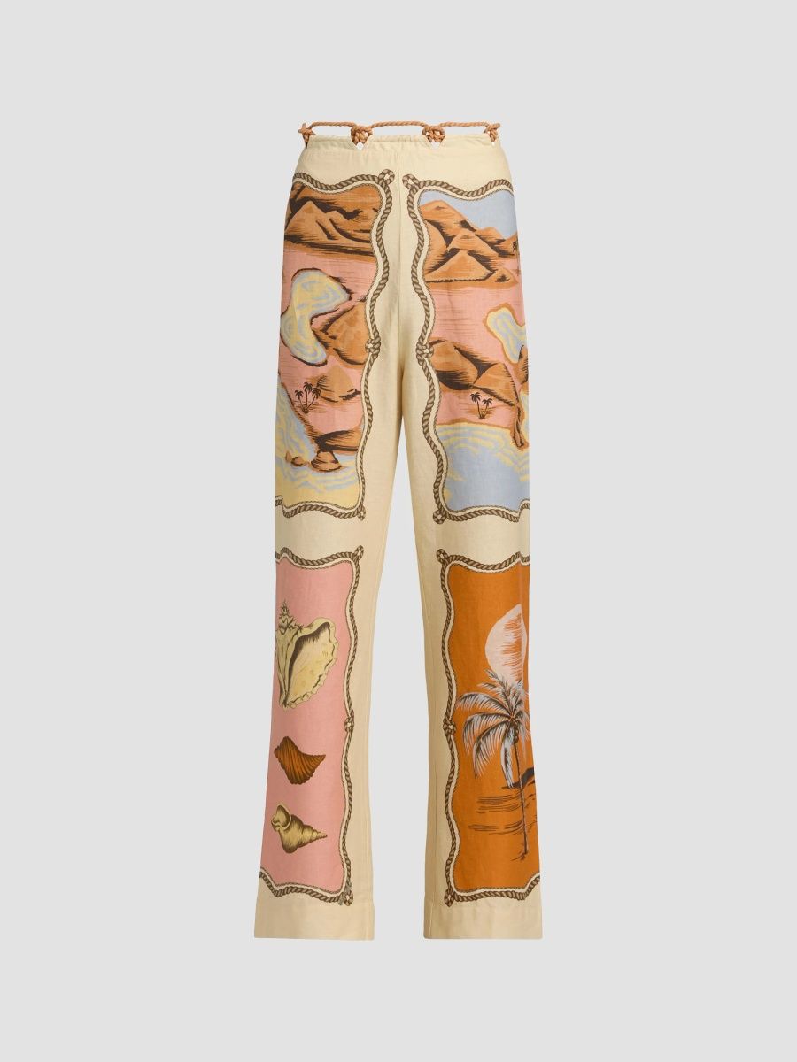 Farm Rio Women's Rio Souvenir Scarves Rope Detail Pants - Beige - Size XXS