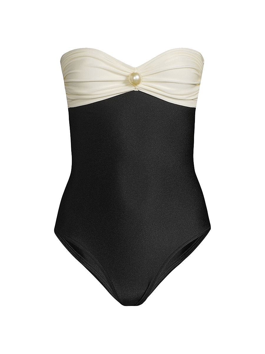 Women's Nastya Sweetheart One-Piece Swimsuit - Black White - Size Medium