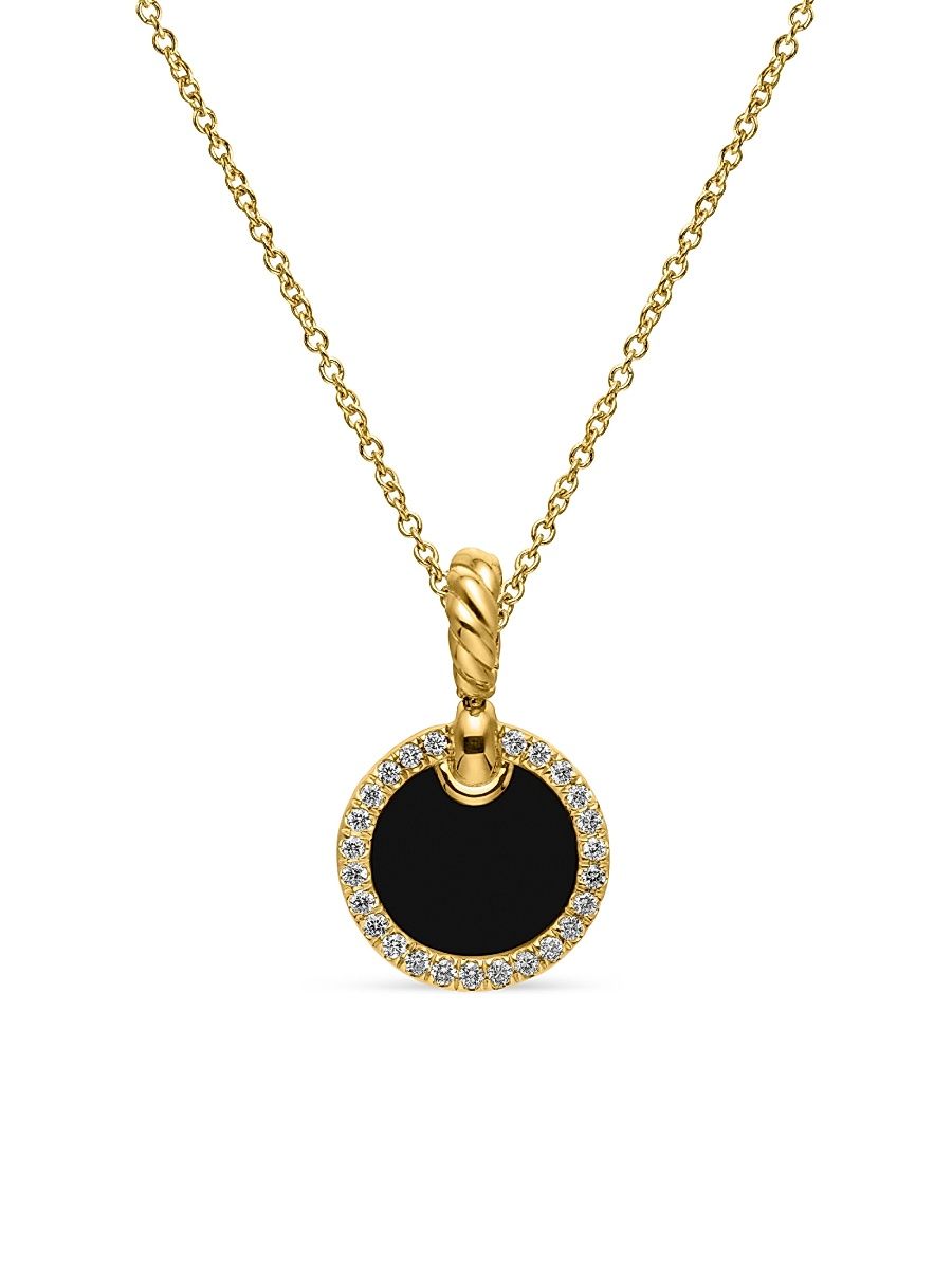 Women's Petite Elements Pendant Necklace in 18K Yellow Gold with Pavé Diamonds - Black Onyx