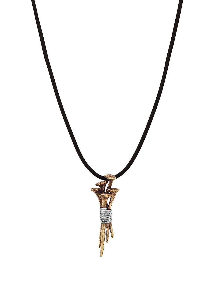 Men's Nail Sterling Silver, Leather & Goldtone Pendant Necklace - Gold