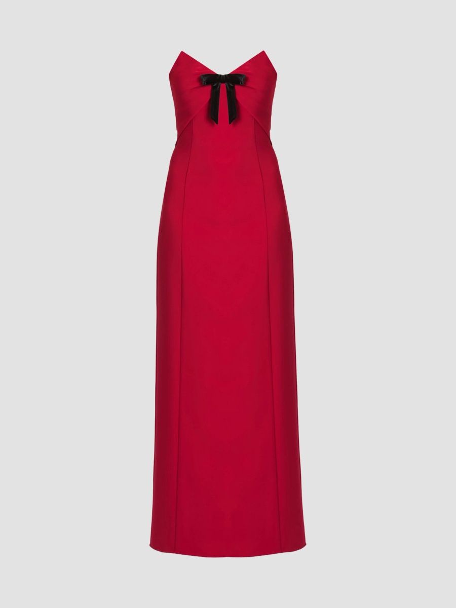 Shoshanna Women's Brielle Strapless Bow Column Gown - Ruby - Size 14