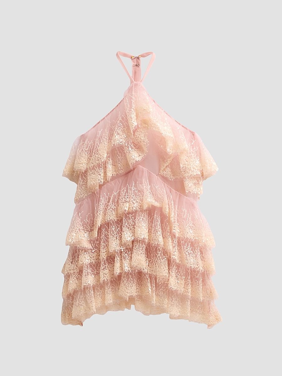 Women's Angelica Ruffled Tiered Cocktail Mini Dress - Tan - Size 0