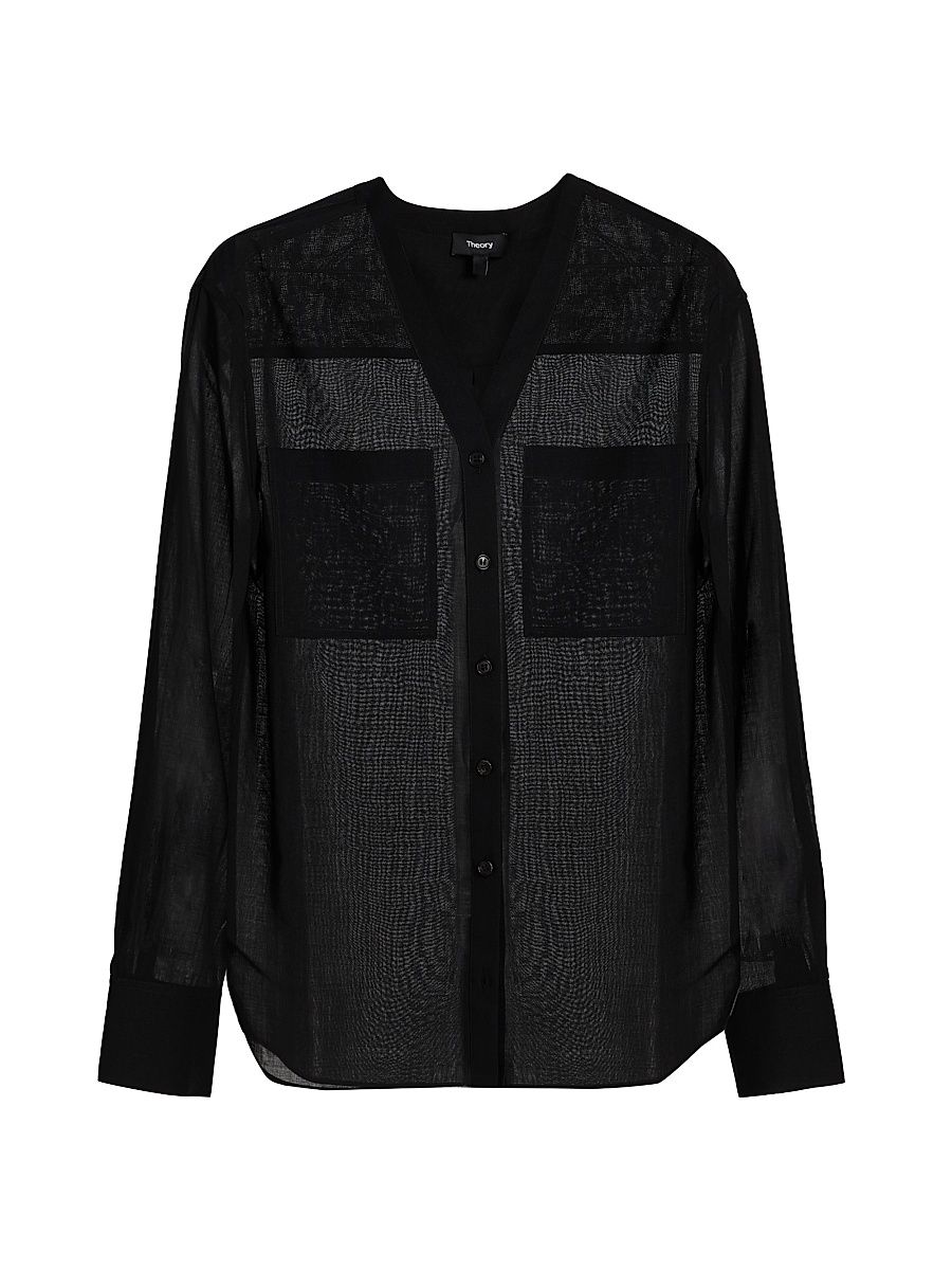 Women's Oversized Collarless Shirt - Black - Size Small