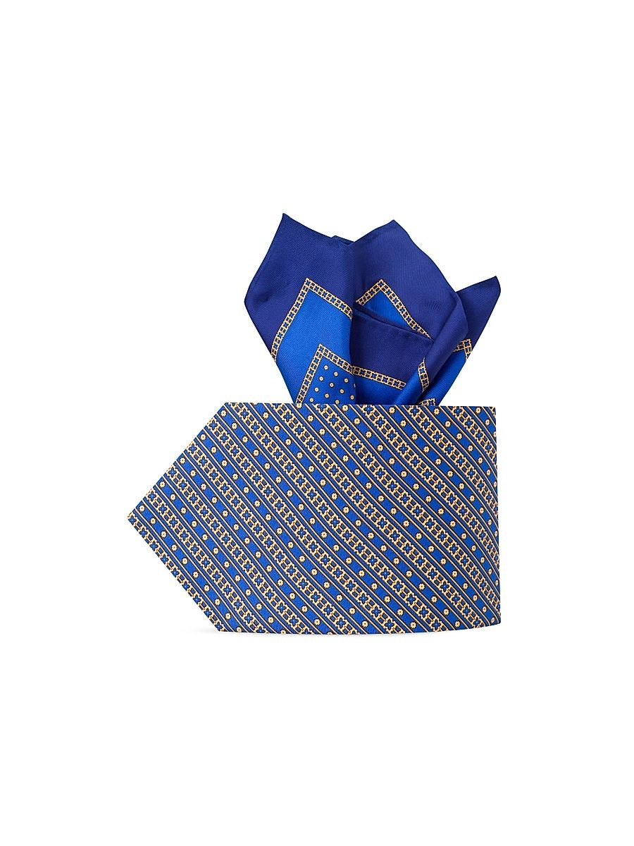 Men's Luxury Silk Tie Set - Blue Yellow