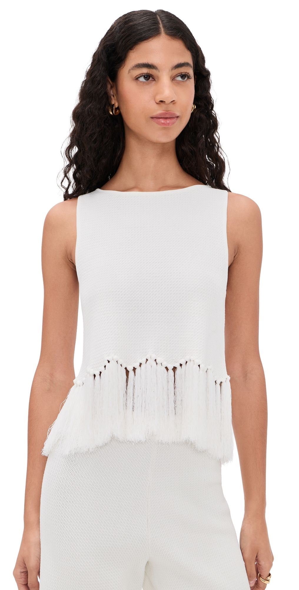 English Factory Fringe Detailed Sleeveless Knit Top Off White XL