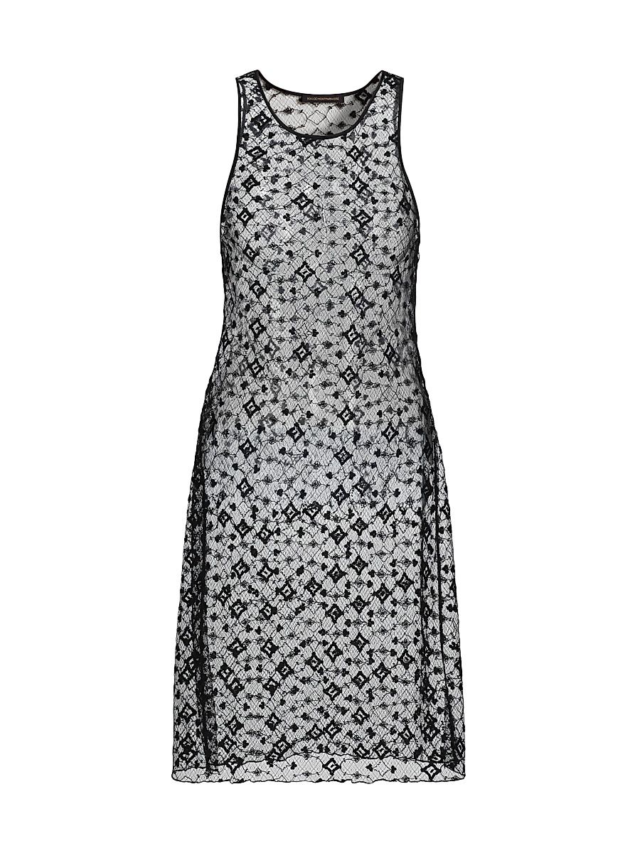 Women's Diamond-Embroidered Sheer Midi-Dress - Black - Size Large