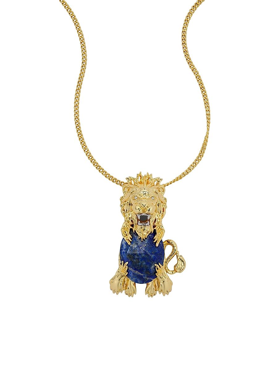 Women's Brut Lion 14K-Gold-Plated & Lapis Pendant Necklace - White Gold