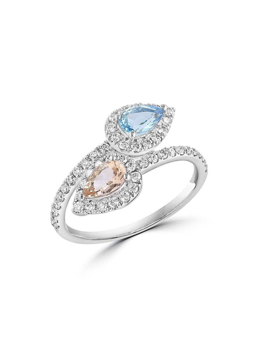 Women's 14K White Gold & Multi-Gemstone Bypass Ring - White Gold - Size 6.5