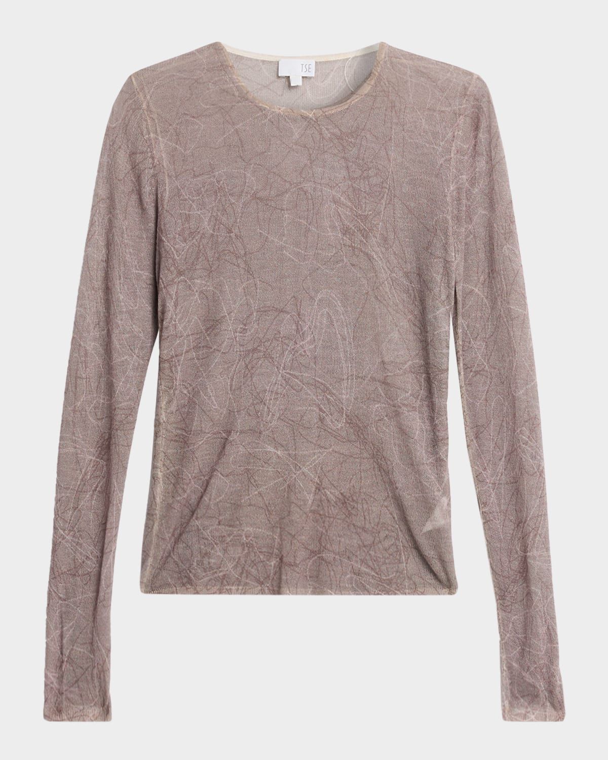 Cashmere Sheer Abstract-Print Top