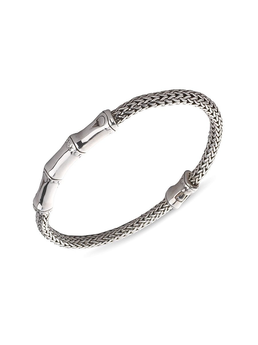 Women's Bamboo Sterling Silver Station Chain Bracelet - Silver - Size 7.5