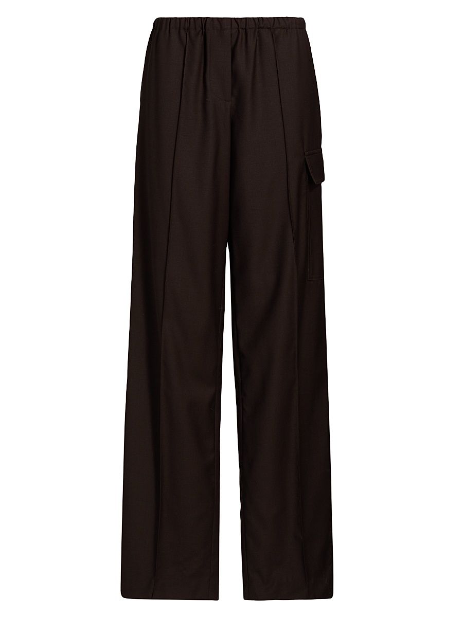 Women's Relaxed-Fit Wool Cargo Trousers - Dark Chocolate - Size 4