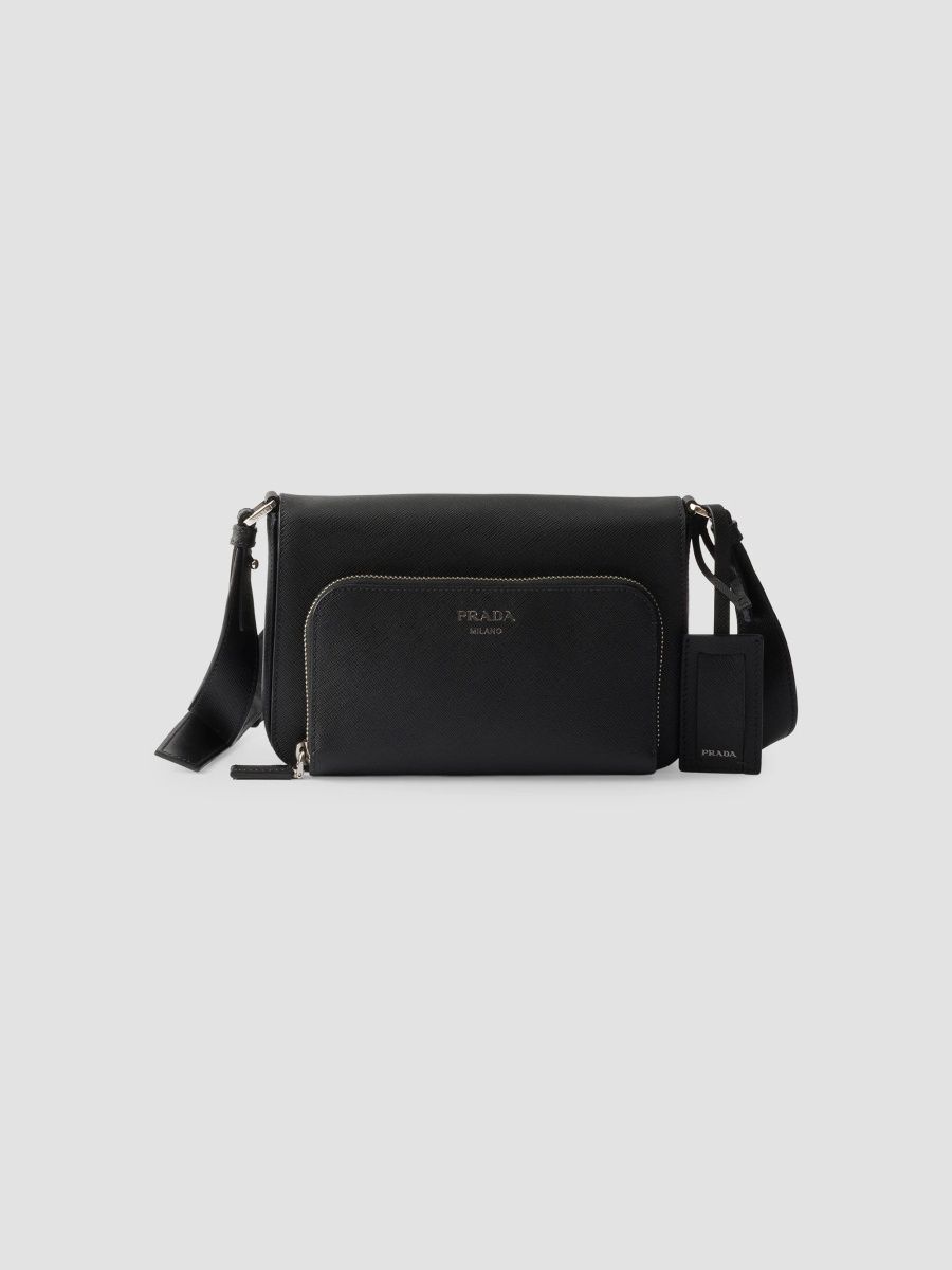 Prada Men's Saffiano Leather Shoulder Bag - Black