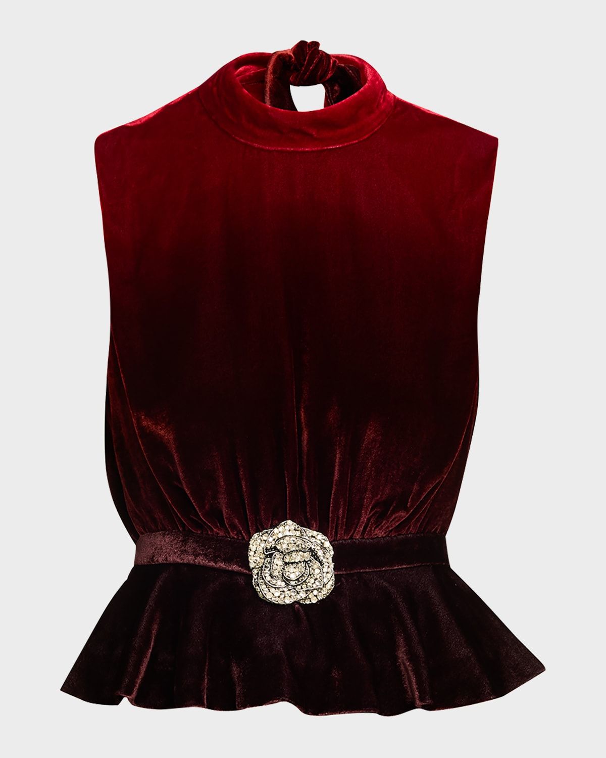 Fleur Belted High-Neck Velvet Top