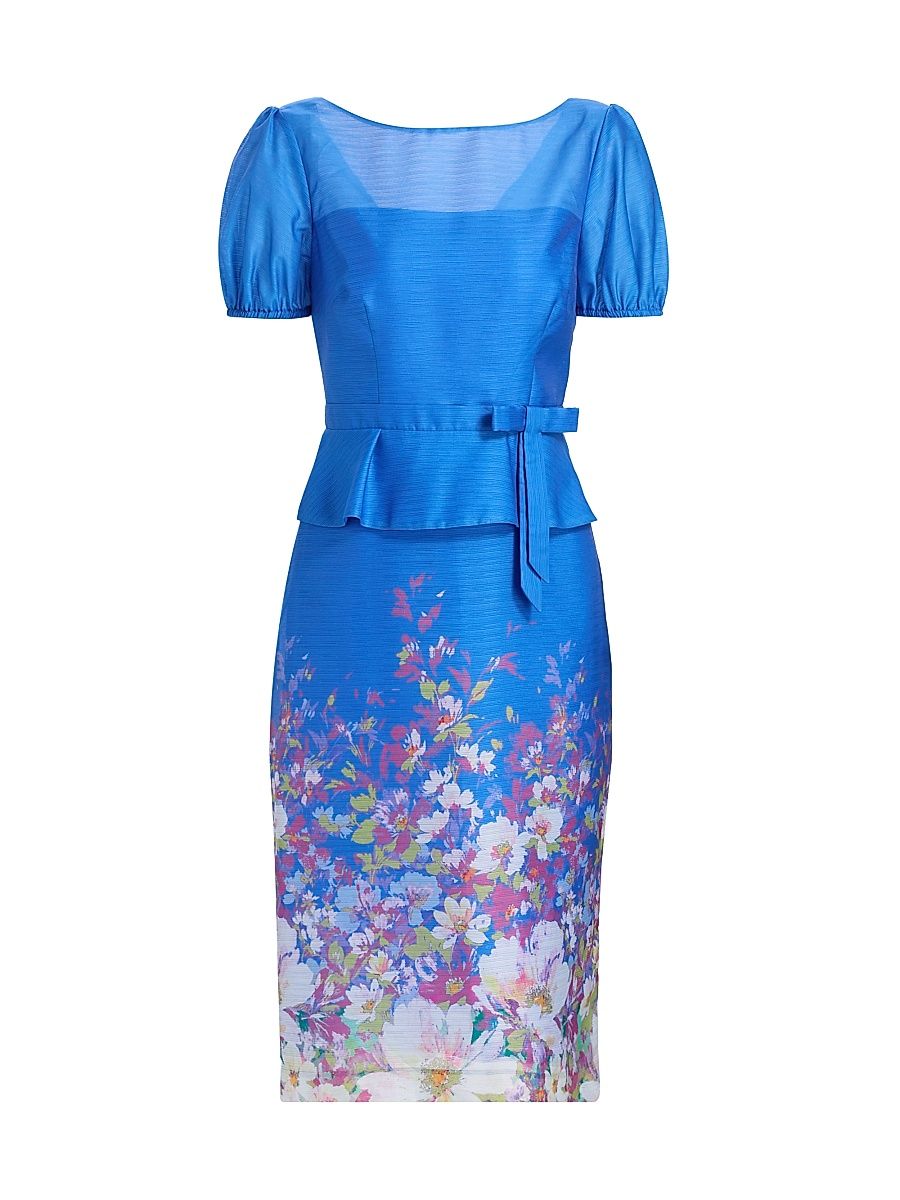 Women's Annabelle Floral Organza Cocktail Dress - Azure Multi - Size 14