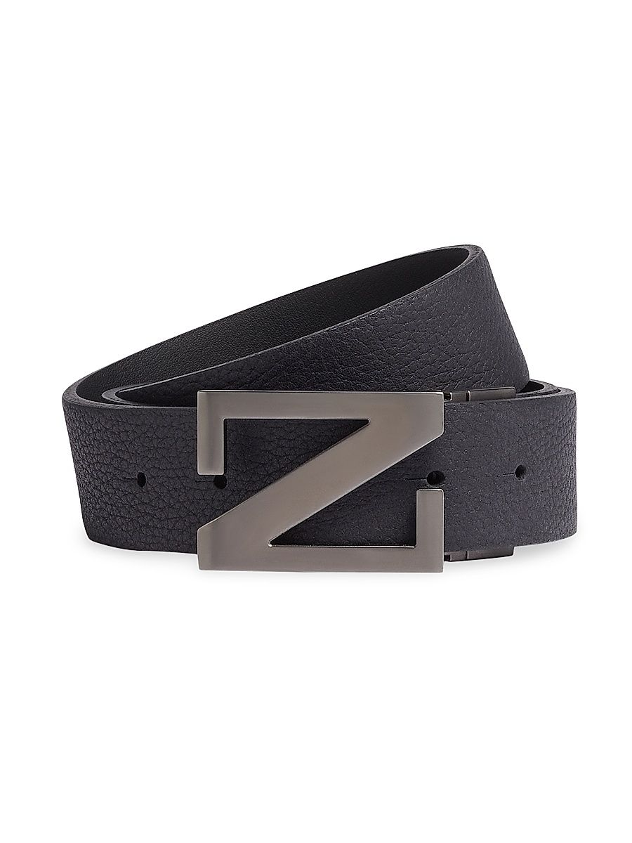 Men's Reversible Leather Belt - Navy Blue - Size 44