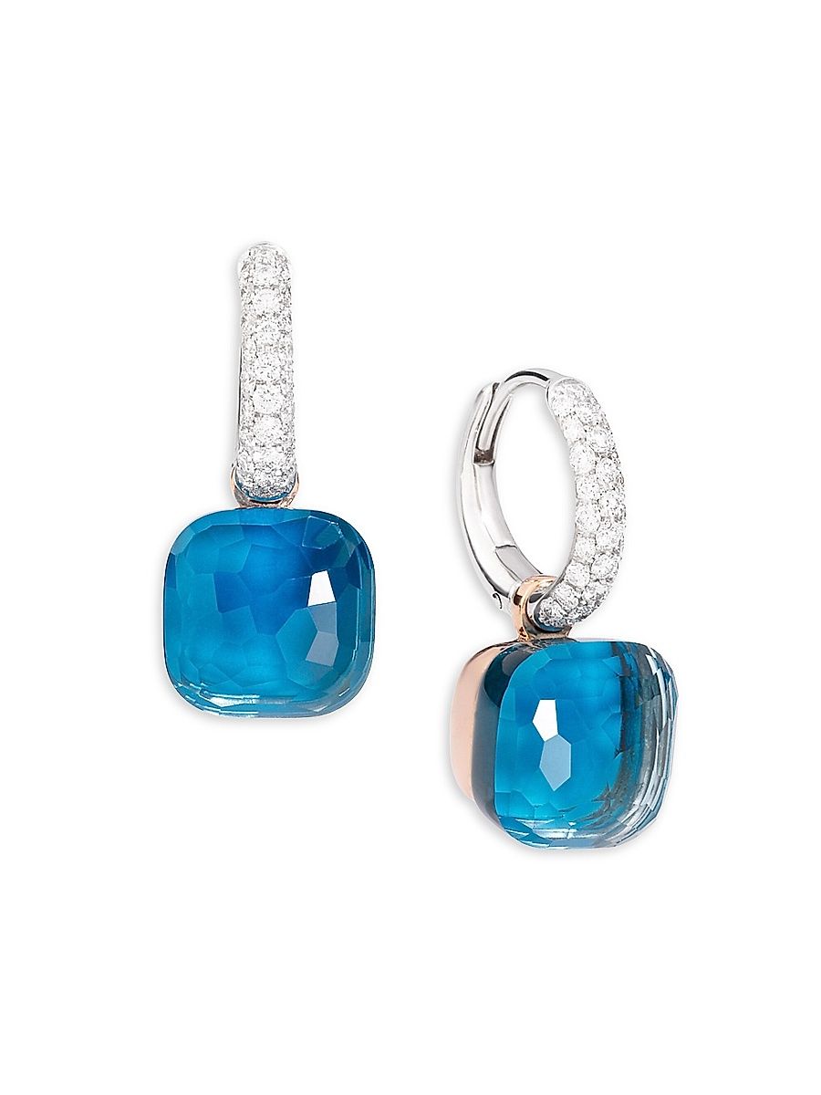Women's Nudo 18K Two-Tone Gold, London Blue Topaz Doublet & Diamond Classic Leverback Earrings - White Gold