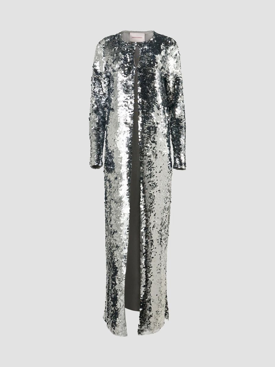 Carolina Herrera Women's Sequined Open-Front Coat - Silver - Size XL