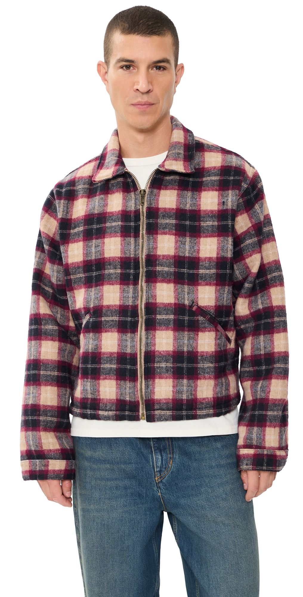 ASHER Zed Plaid Zip Up Jacket Red/Brown L