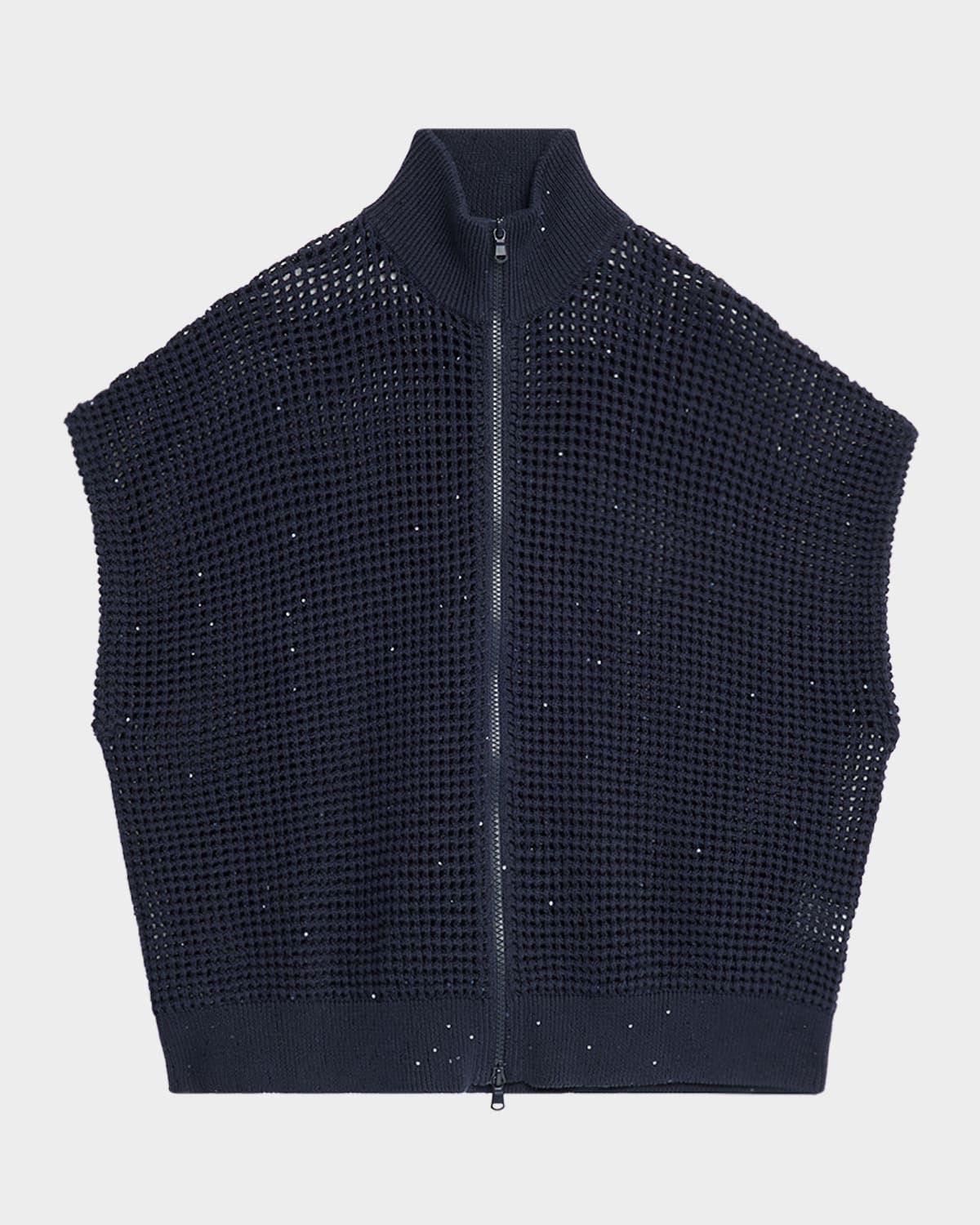 Cotton-Linen Mesh Short-Sleeve Zip Jacket