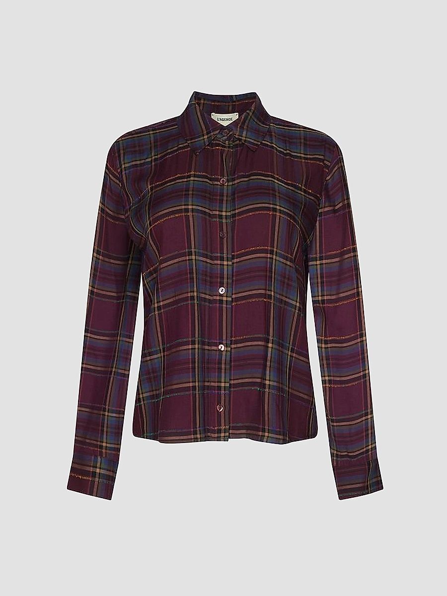 L'AGENCE Women's Suzette Plaid Button-Front Shirt - Dark Plum Multi - Size XS