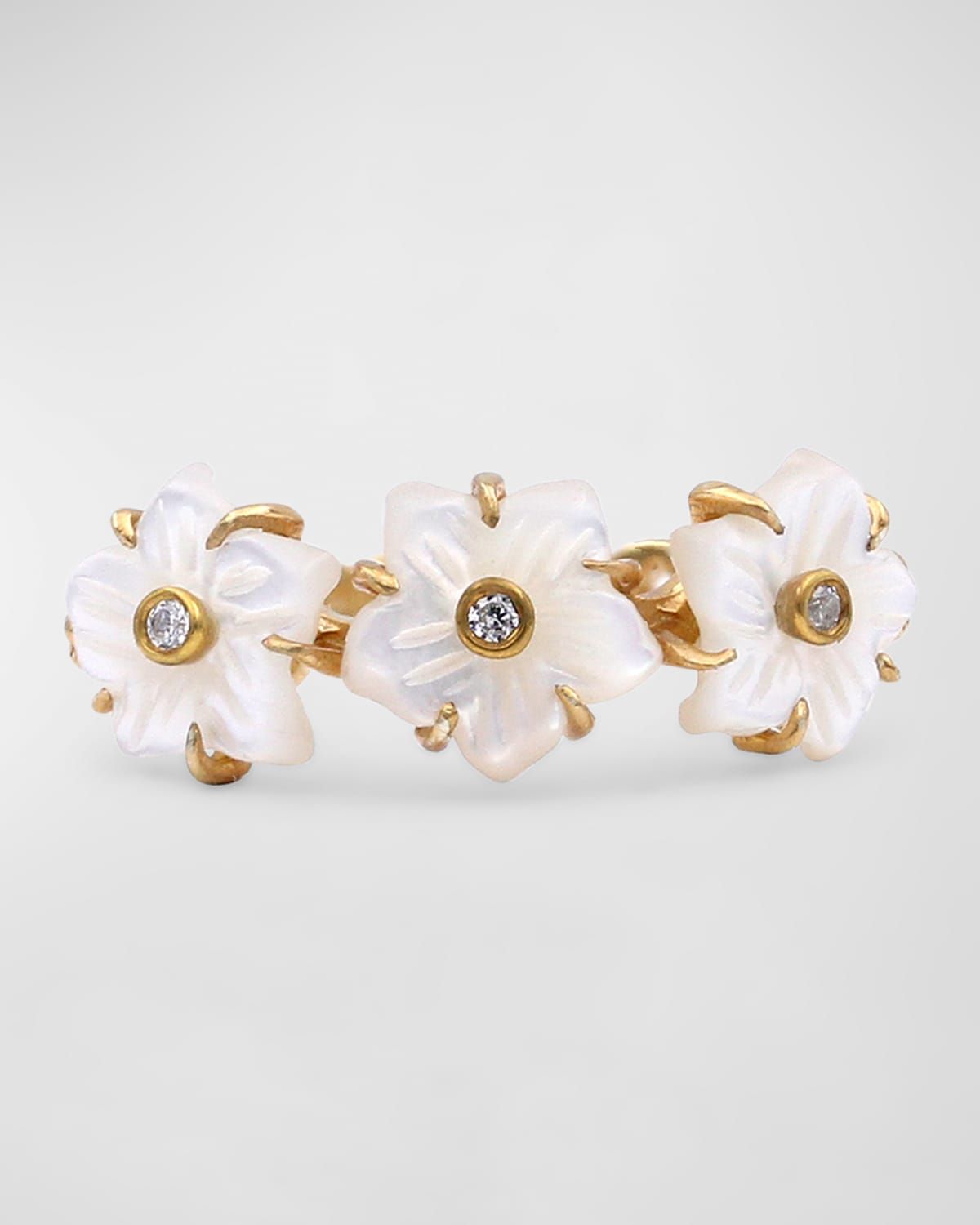 White Mother of Pearl and White Diamond Ring in 18K Gold