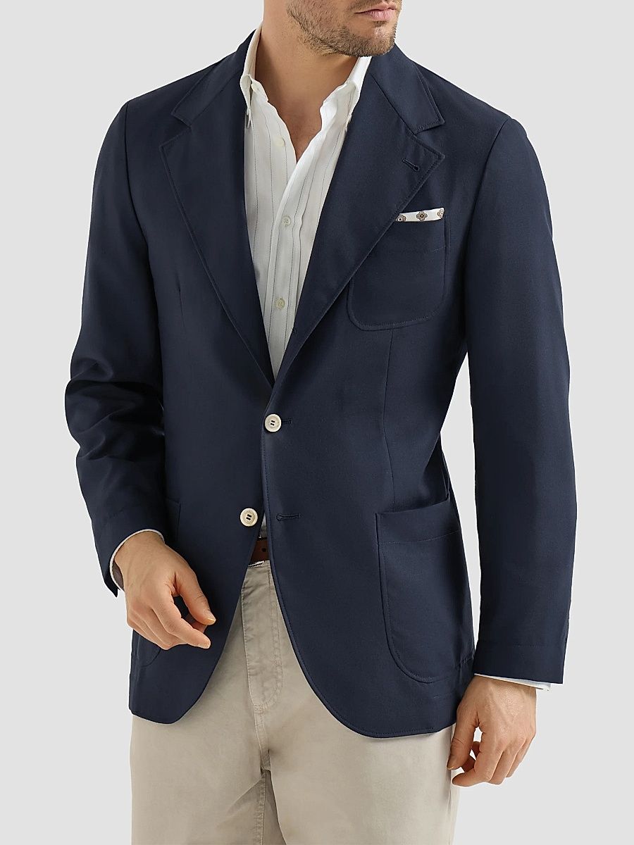 Men's Cashmere Batavia Deconstructed Blazer with Patch Pockets - Blue - Size 34