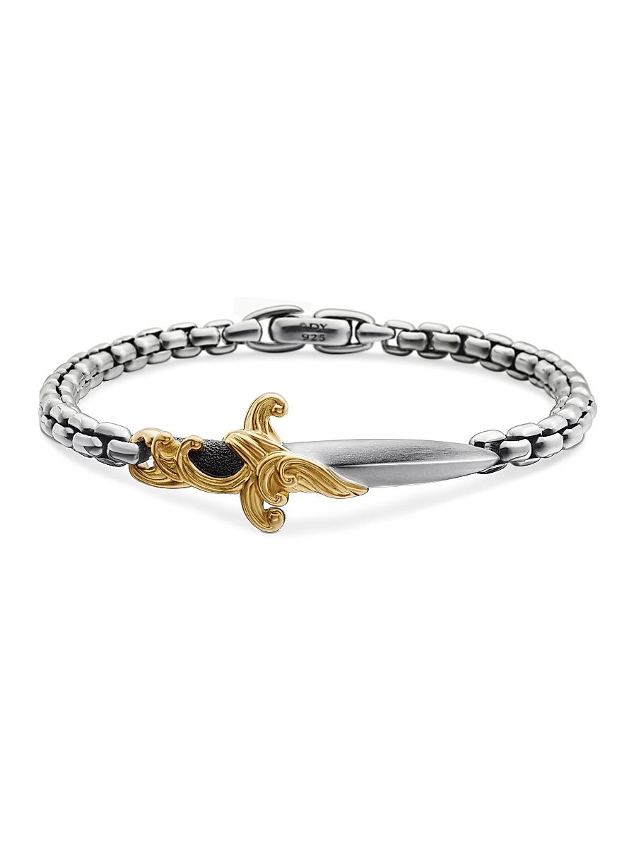 Men's Waves Dagger Bracelet with 18K Yellow Gold and Sterling Silver - Silver - Size Medium