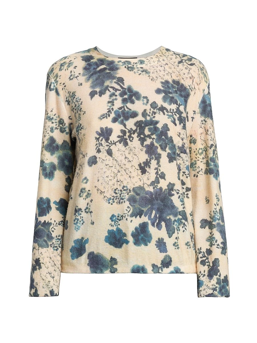 Women's Blue Eyes Hill Cashmere & Silk Sweater - Blue White - Size XL