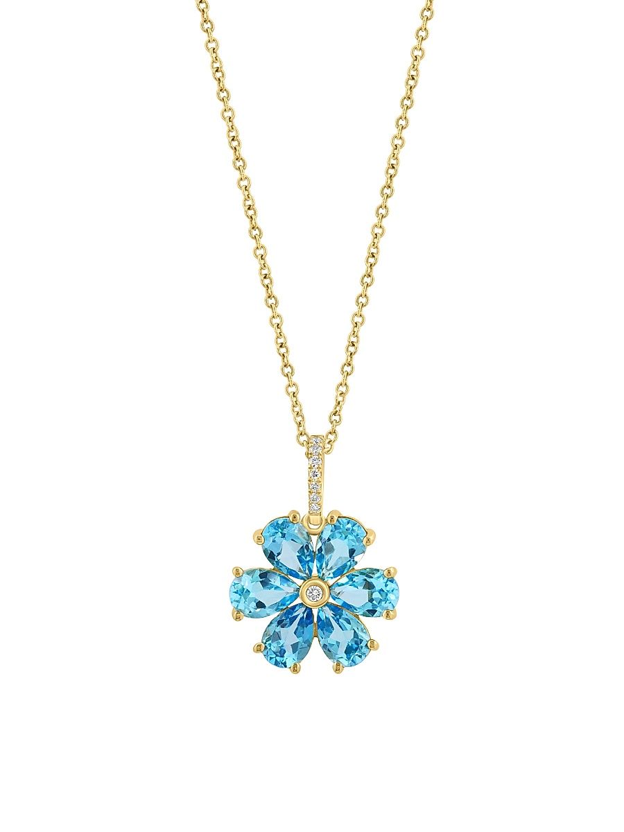 Women's 14K Yellow Gold, London Blue Topaz & 0.03 TCW Diamond Pendant Necklace - Yellow Gold