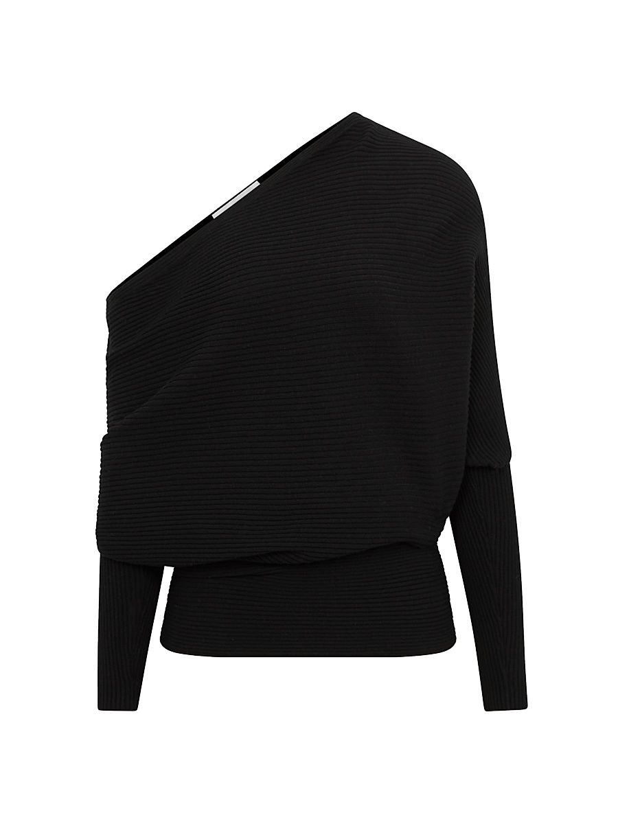 Women's Lorna Ribbed One-Shoulder Sweater - Black - Size XS