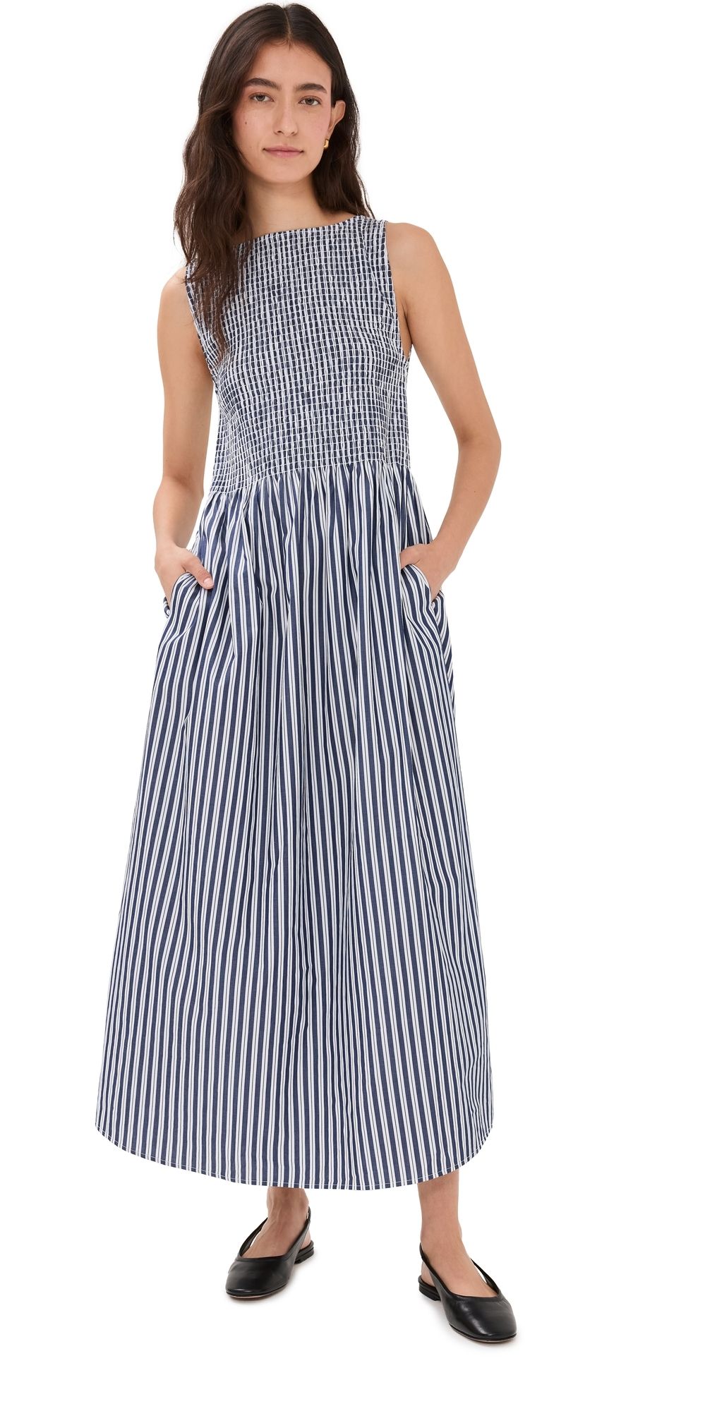 Hill House Home Cosima Nap Dress Navy Stripe L