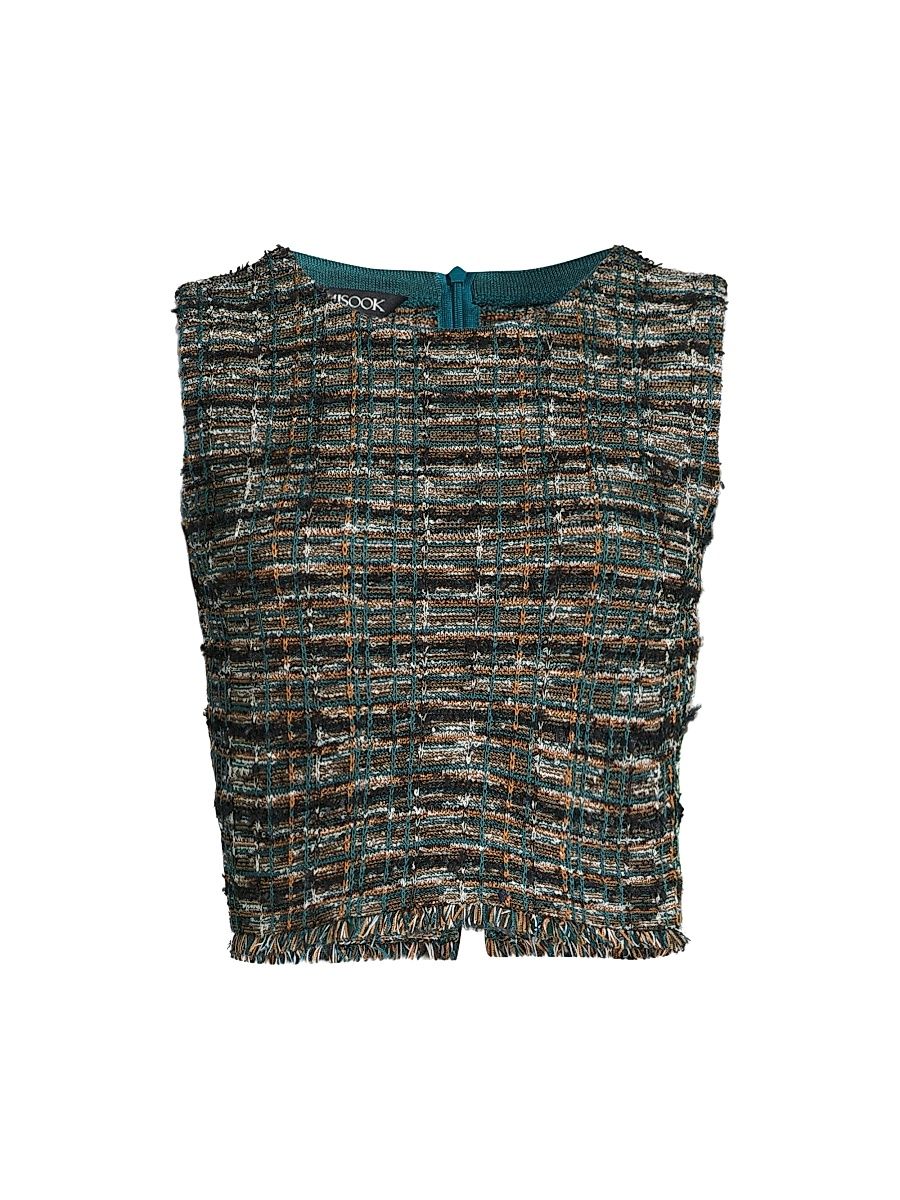 Women's Tweed Fringe Crop Tank - Spruce - Size XL